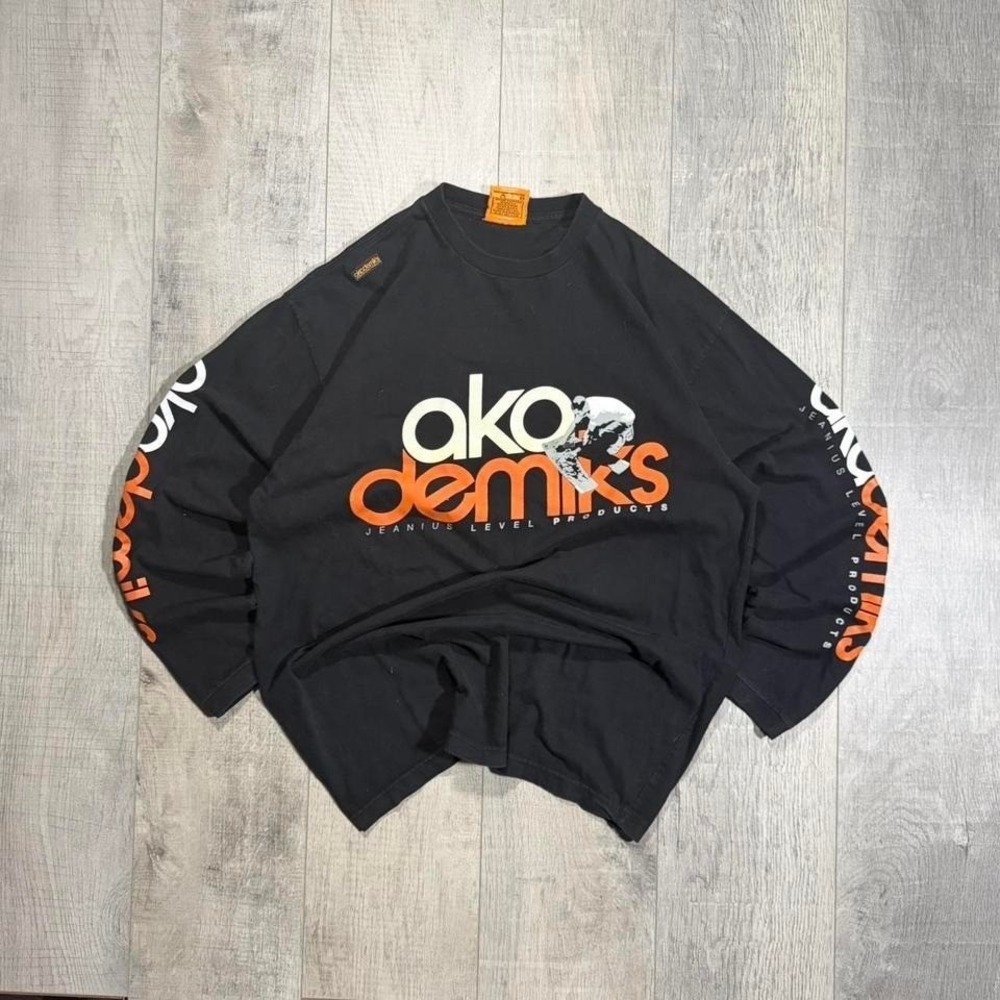 skater black and orange akasemiks long sleeve sleeve hit oversized shirt